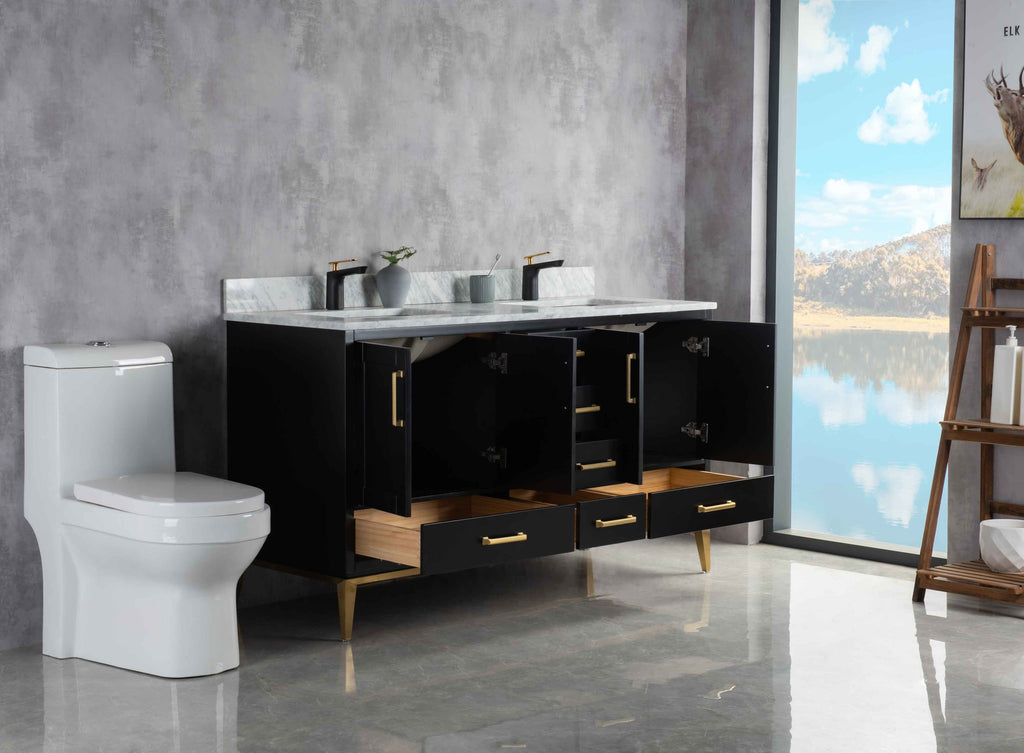 Rubeza 1500mm Anatolia Vanity Unit with Carrara Marble Top - Black & Gold