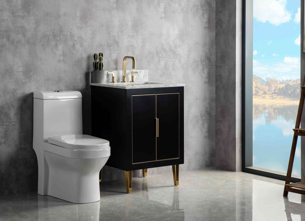 Rubeza 600mm Dukes Vanity Unit with Carrara Marble Top - Black & Gold