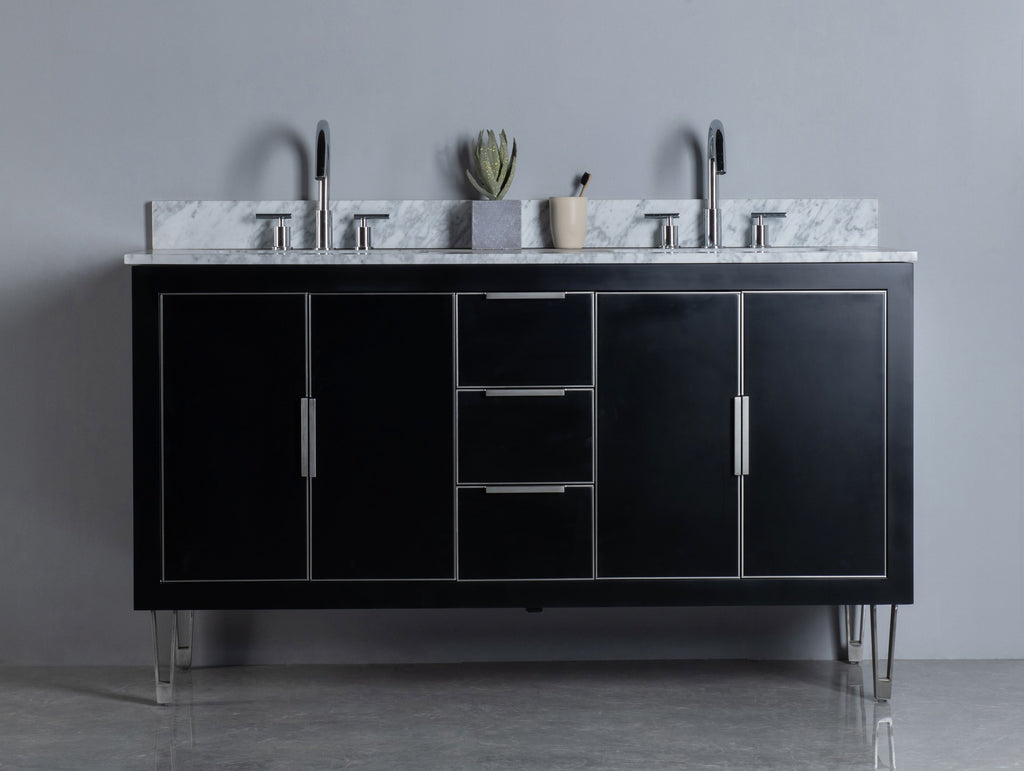 Rubeza 1500mm Dukes Vanity Unit with Carrara Marble Top - Black & Chrome