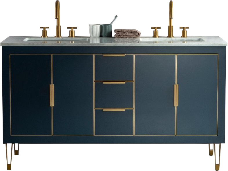 Rubeza 1500mm Dukes Vanity Unit with Carrara Marble Top - Dark Blue & Gold