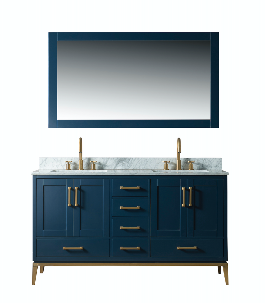 Rubeza 1500mm Anatolia Vanity Unit with Carrara Marble Top - Dark Blue & Gold