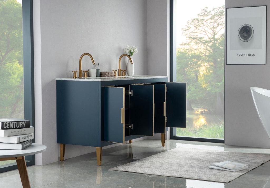 Rubeza 1500mm Dukes Vanity Unit with Carrara Marble Top - Dark Blue & Gold