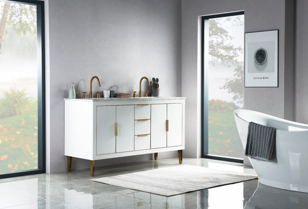 Rubeza 1500mm Dukes Vanity Unit with Carrara Marble Top - White & Gold