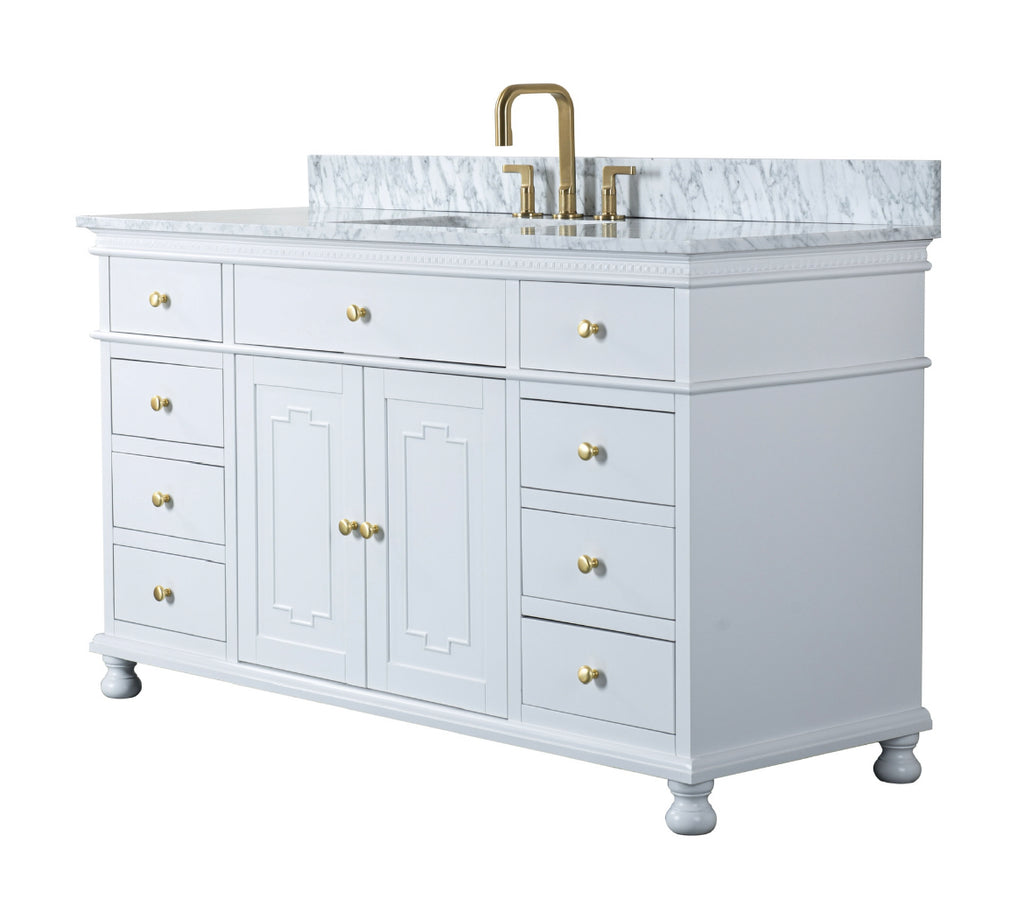 Rubeza 1500mm Didim X Vanity Unit with Carrara Marble Top - White & Gold