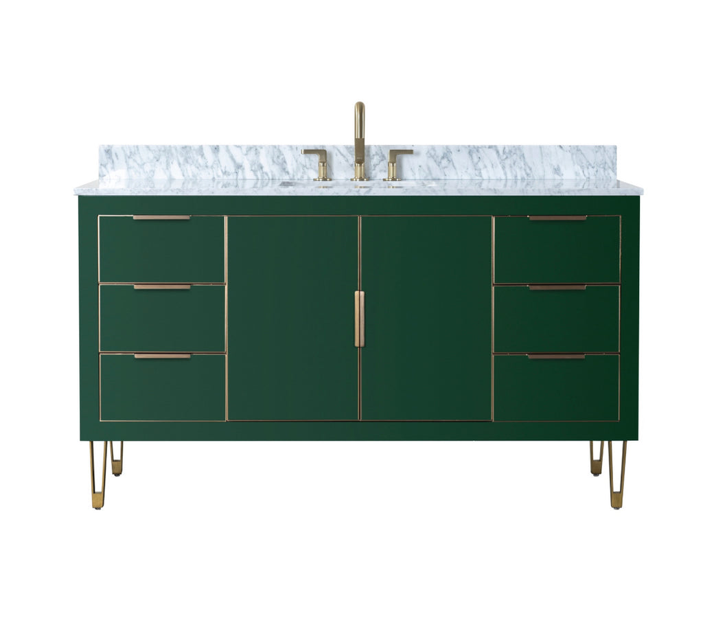 Rubeza 1500mm Dukes -X- Vanity Unit with Carrara Marble Top - Green & Gold