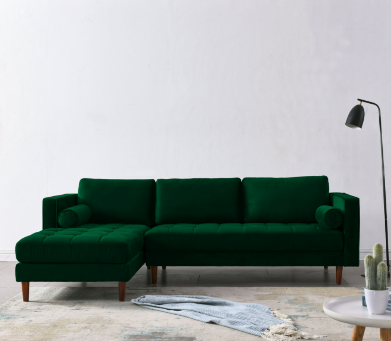 Rubeza Scott 4 Seater Left Hand Facing Chaise End Corner Sofa - Super Emerald Green