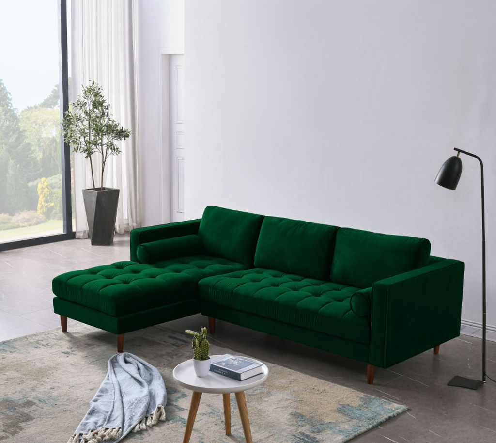 Rubeza Scott 4 Seater Left Hand Facing Chaise End Corner Sofa - Super Emerald Green