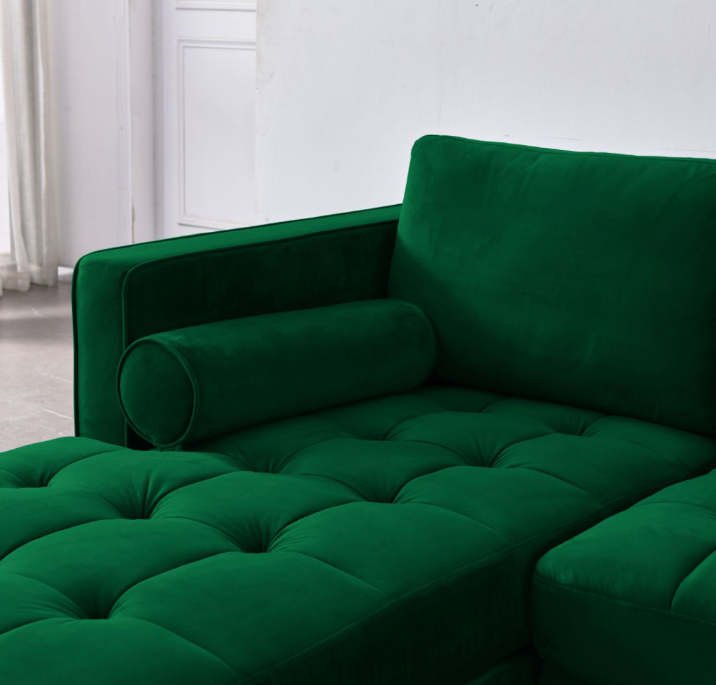 Rubeza Scott 4 Seater Left Hand Facing Chaise End Corner Sofa - Super Emerald Green