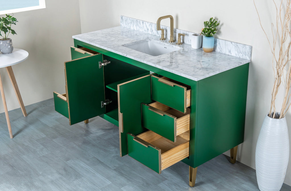 Rubeza 1500mm Dukes -X- Vanity Unit with Carrara Marble Top - Green & Gold