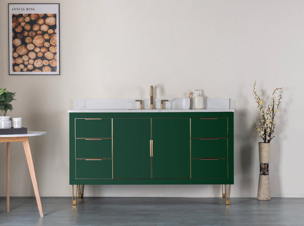 Rubeza 1500mm Dukes -X- Vanity Unit with Calacatta Quartz Top - Green & Gold