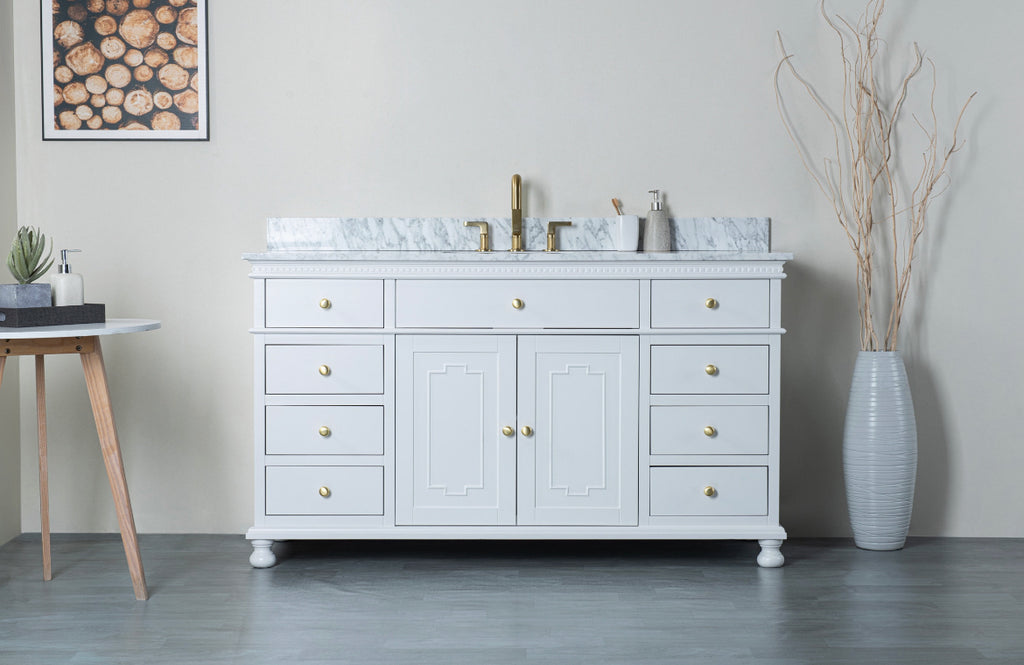 Rubeza 1500mm Didim X Vanity Unit with Carrara Marble Top - White & Gold