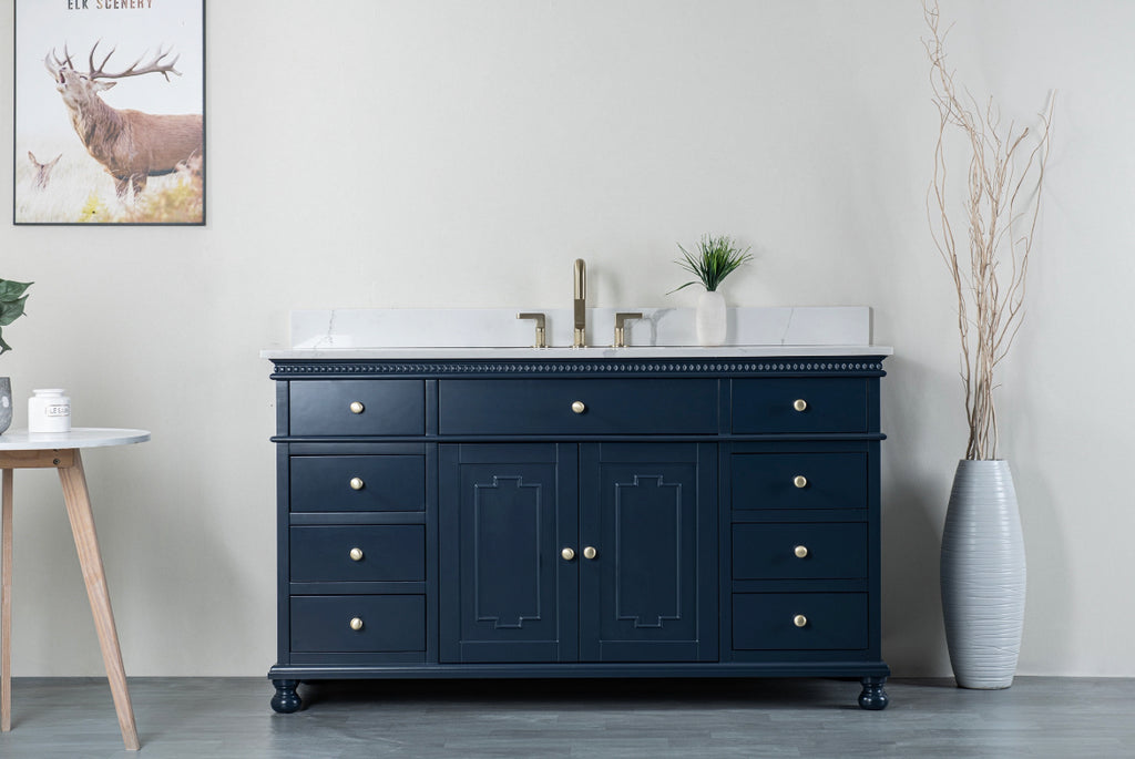 Rubeza 1500mm Didim X Vanity Unit with  Calacatta Quartz Top - Dark Blue & Gold