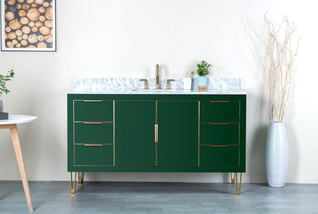 Rubeza 1500mm Dukes -X- Vanity Unit with Carrara Marble Top - Green & Gold