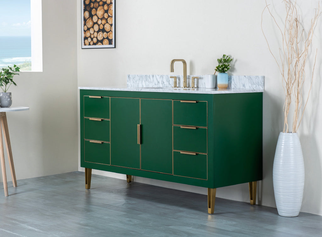 Rubeza 1500mm Dukes -X- Vanity Unit with Carrara Marble Top - Green & Gold