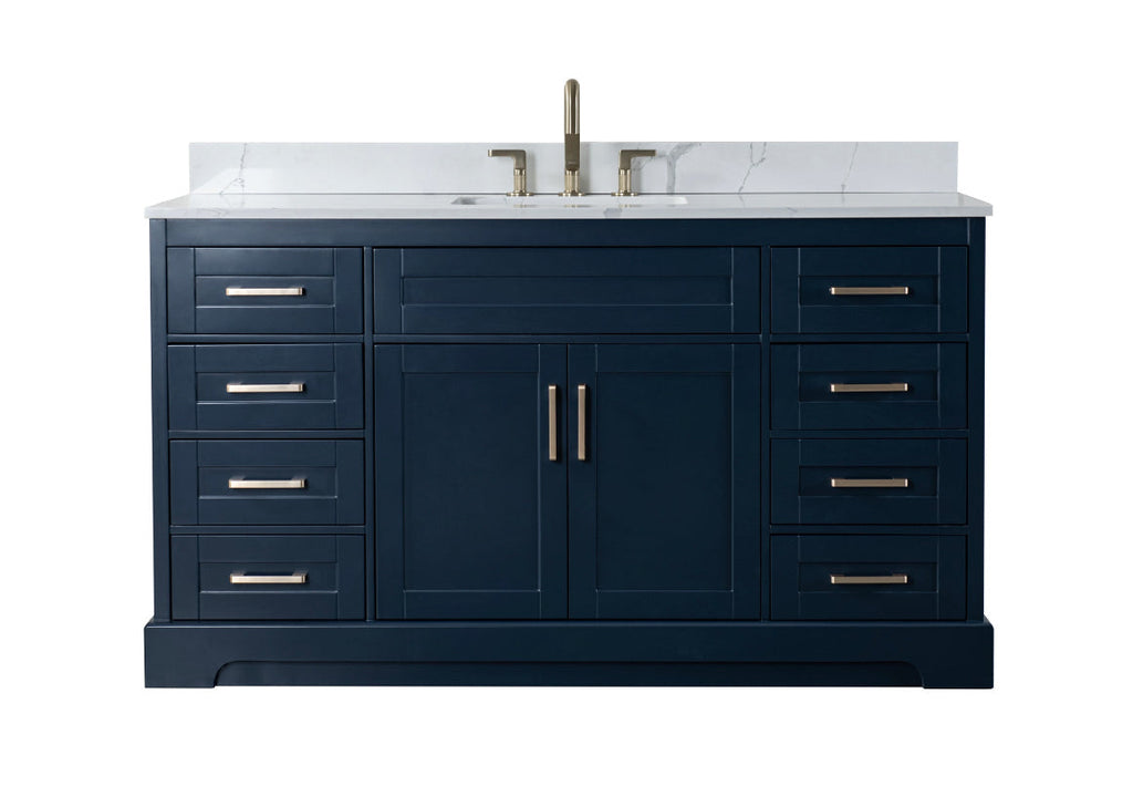 Rubeza 1500mm Riley X Vanity Unit  with Calacatta Quartz Top - Dark Blue & Gold