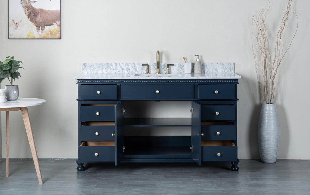 Rubeza 1500mm Didim X Vanity Unit with Carrara Marble Top - Dark Blue & Gold