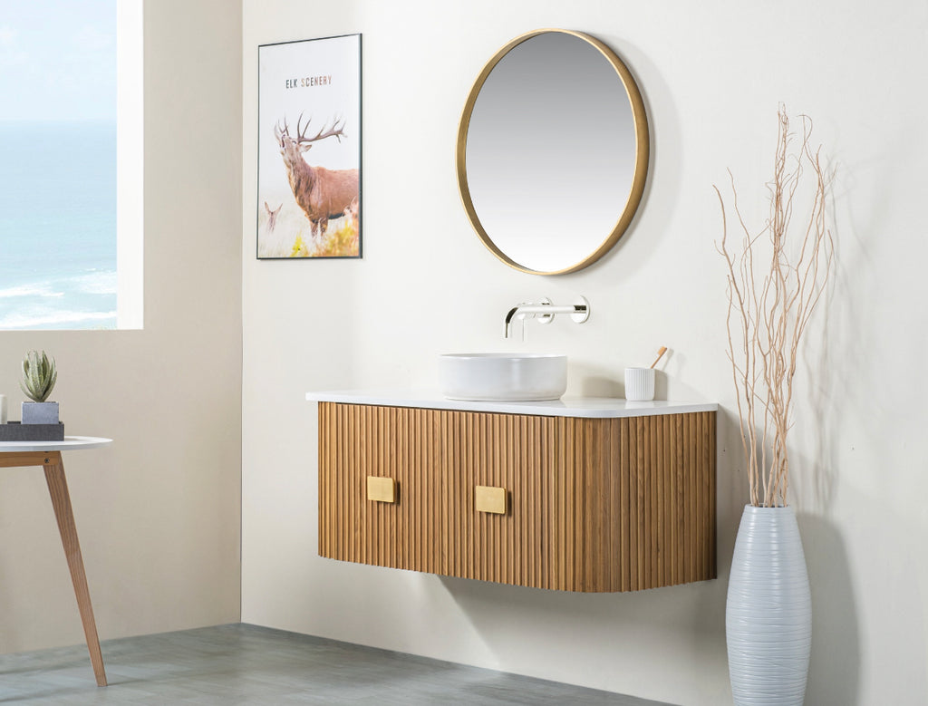 Rubeza Bramley 1200mm Wall Hung Vanity Unit - Wood Veneer &    Gold