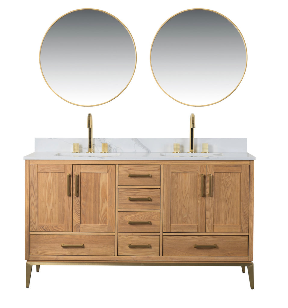 Rubeza 1500mm Anatolia Vanity Unit with Calacatta Quartz Top - Light Veneer & Gold