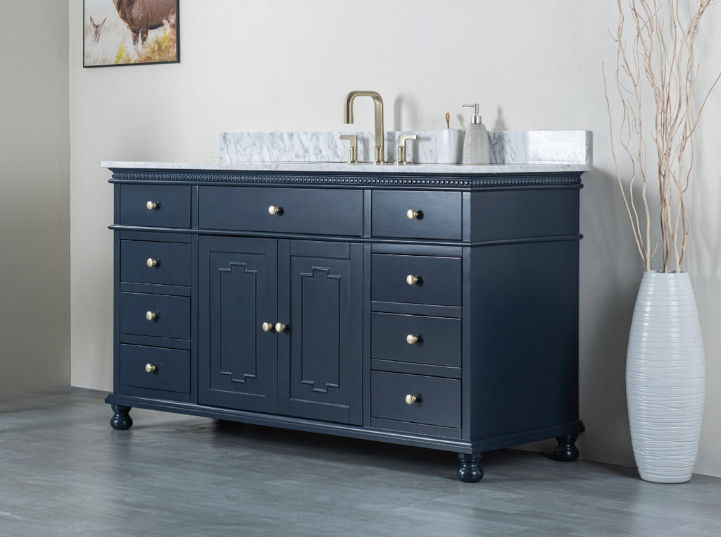 Rubeza 1500mm Didim X Vanity Unit with Carrara Marble Top - Dark Blue & Gold