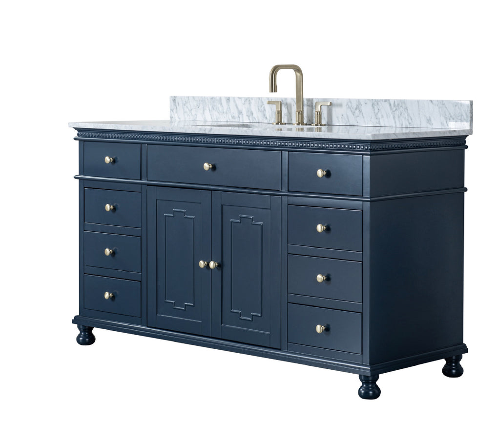 Rubeza 1500mm Didim X Vanity Unit with Carrara Marble Top - Dark Blue & Gold