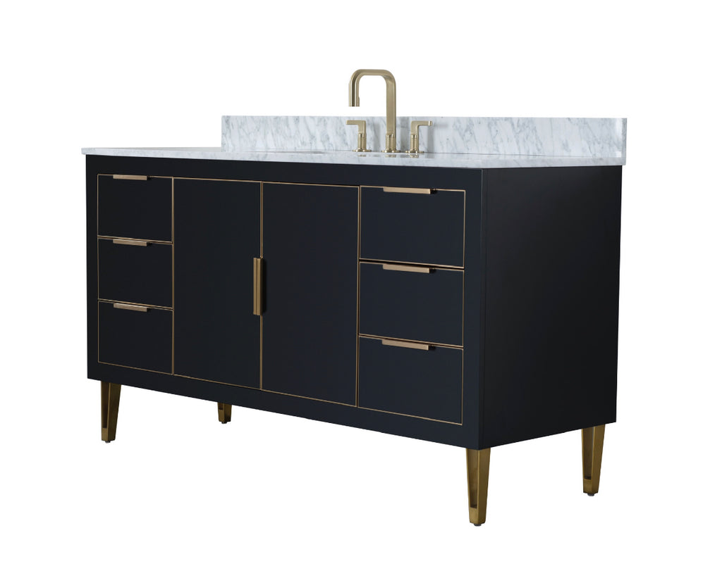 Rubeza 1500mm Dukes -X- Vanity Unit with Carrara Marble Top - Black & Gold