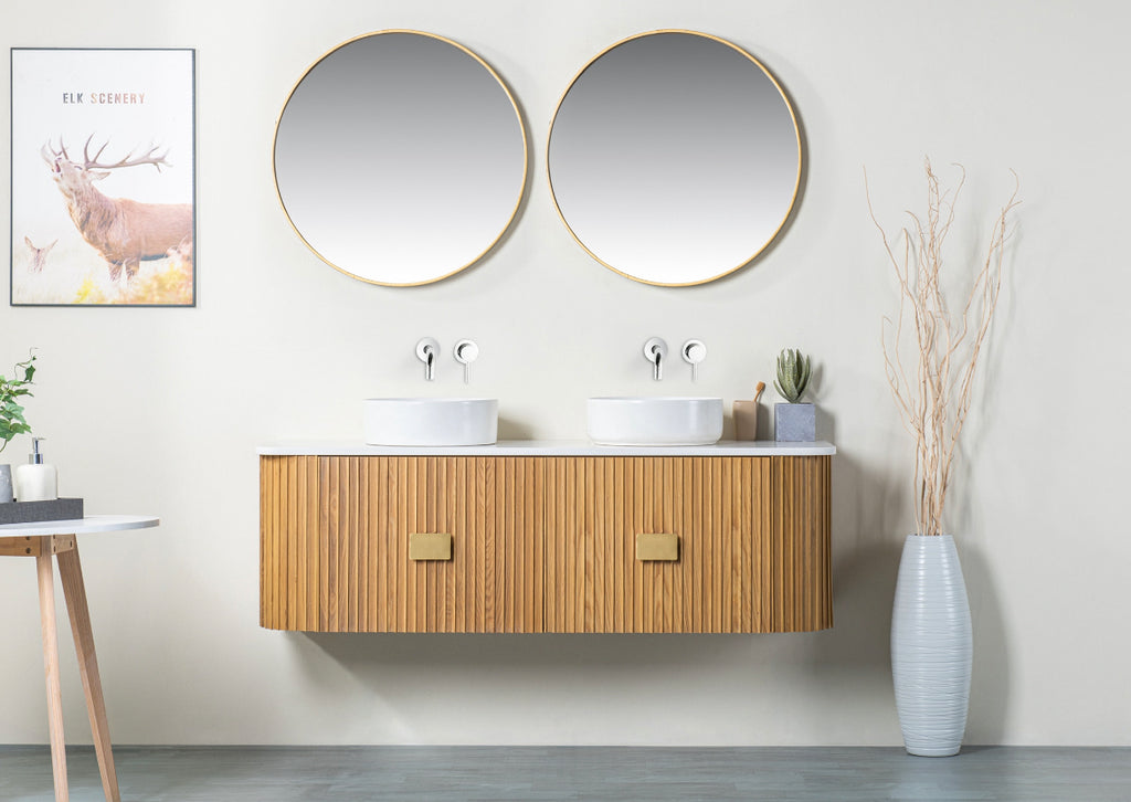 Rubeza 1500mm Bramley Wall Hung Vanity Unit - Wood Veneer & Gold