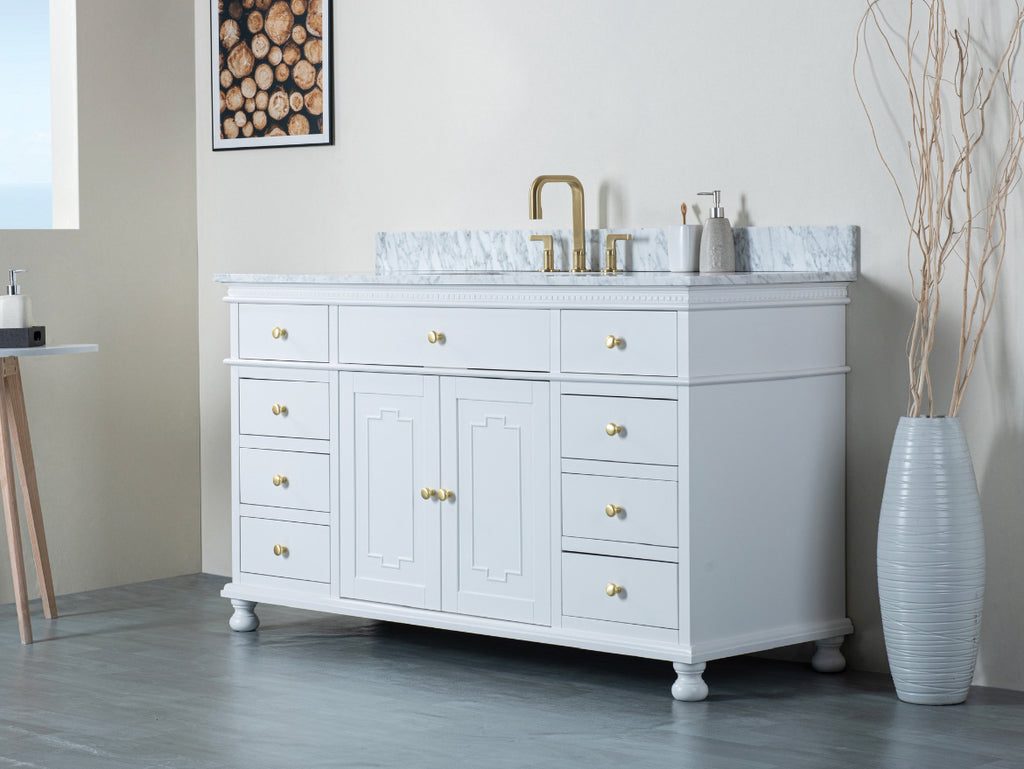 Rubeza 1500mm Didim X Vanity Unit with Carrara Marble Top - White & Gold