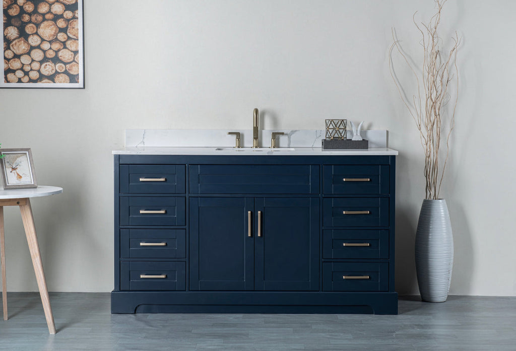 Rubeza 1500mm Riley X Vanity Unit  with Calacatta Quartz Top - Dark Blue & Gold