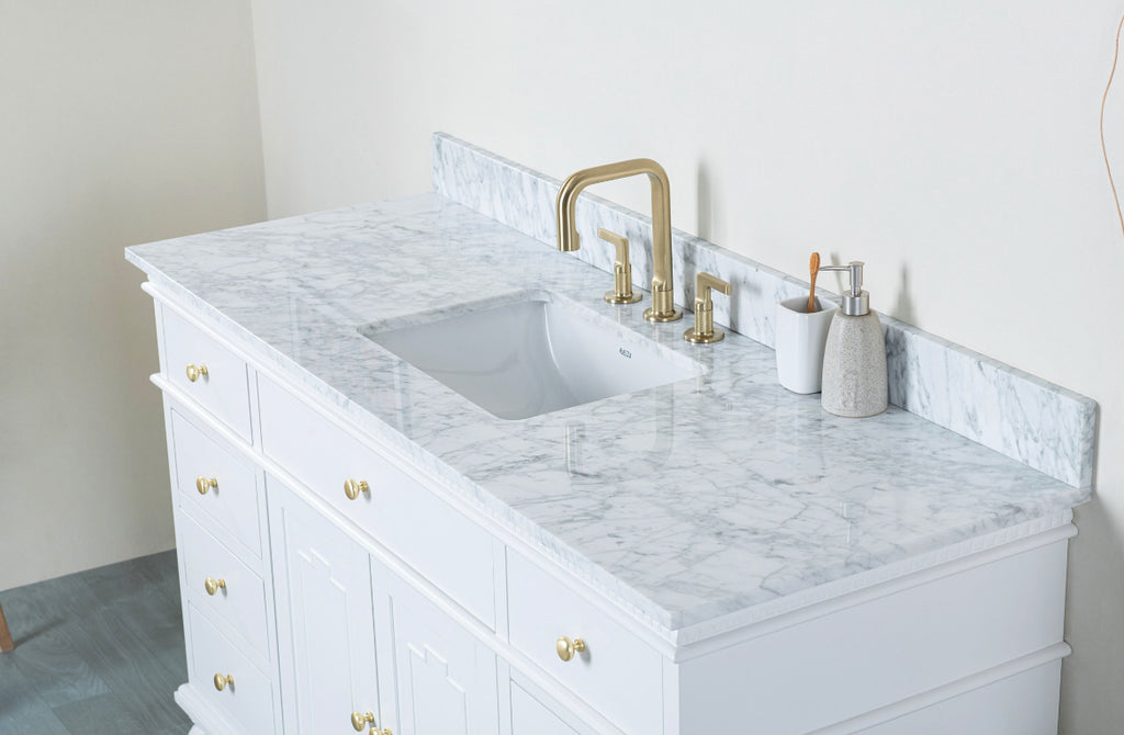 Rubeza 1500mm Didim X Vanity Unit with Carrara Marble Top - White & Gold