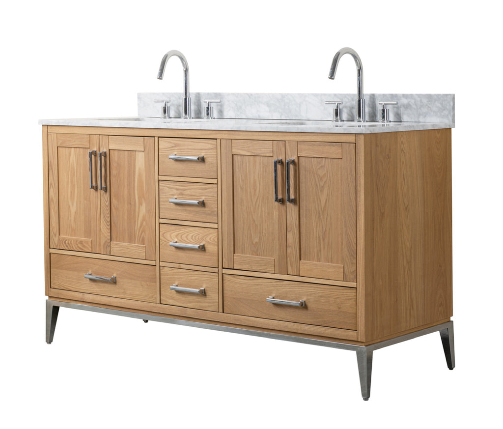 Rubeza 1500mm Anatolia Vanity Unit with Carrara Marble Top - Light Veneer & Chrome