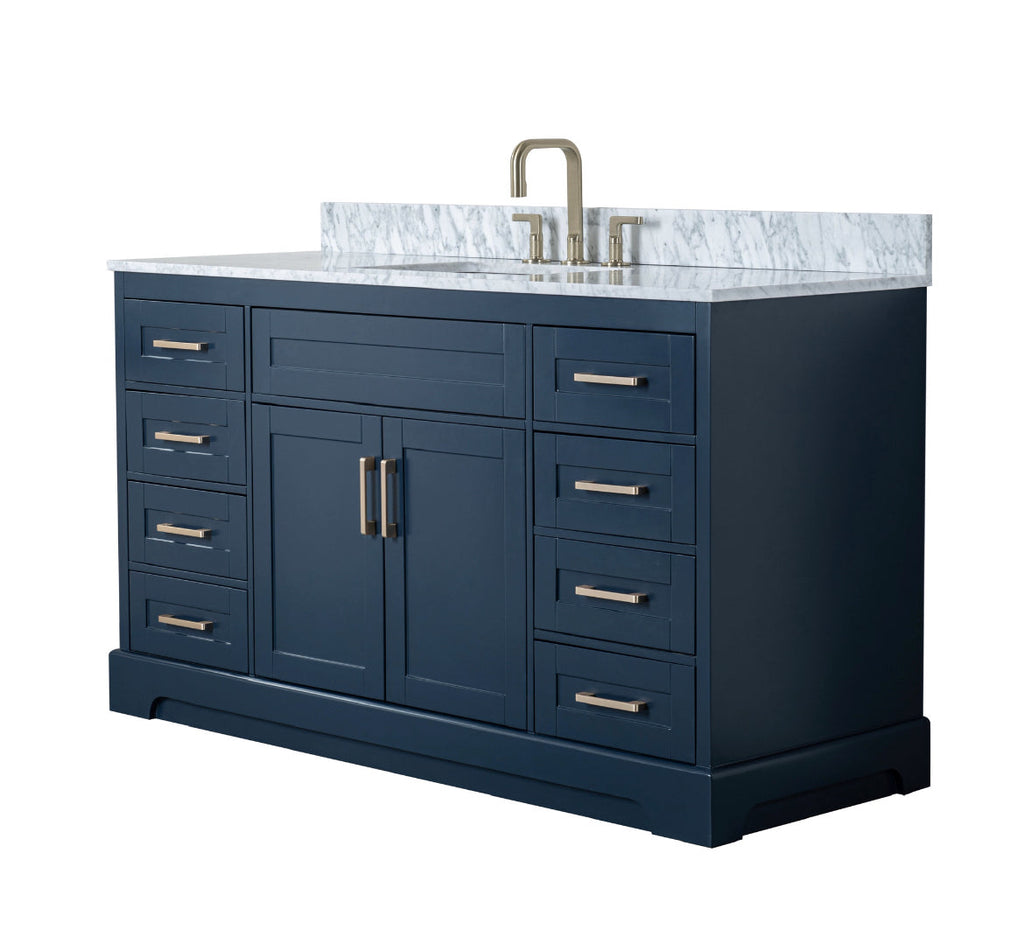 Rubeza 1500mm Riley X Vanity Unit with Carrara Marble Top - Dark Blue & Gold