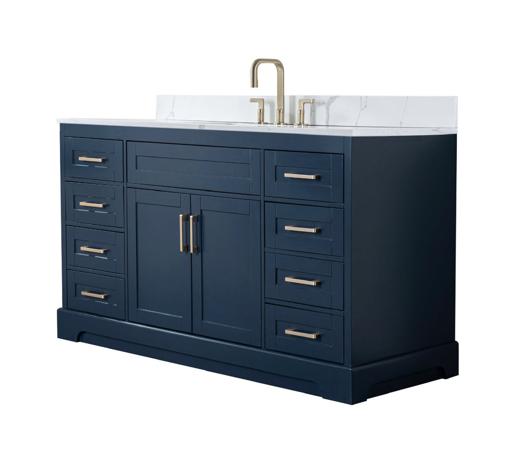 Rubeza 1500mm Riley X Vanity Unit  with Calacatta Quartz Top - Dark Blue & Gold