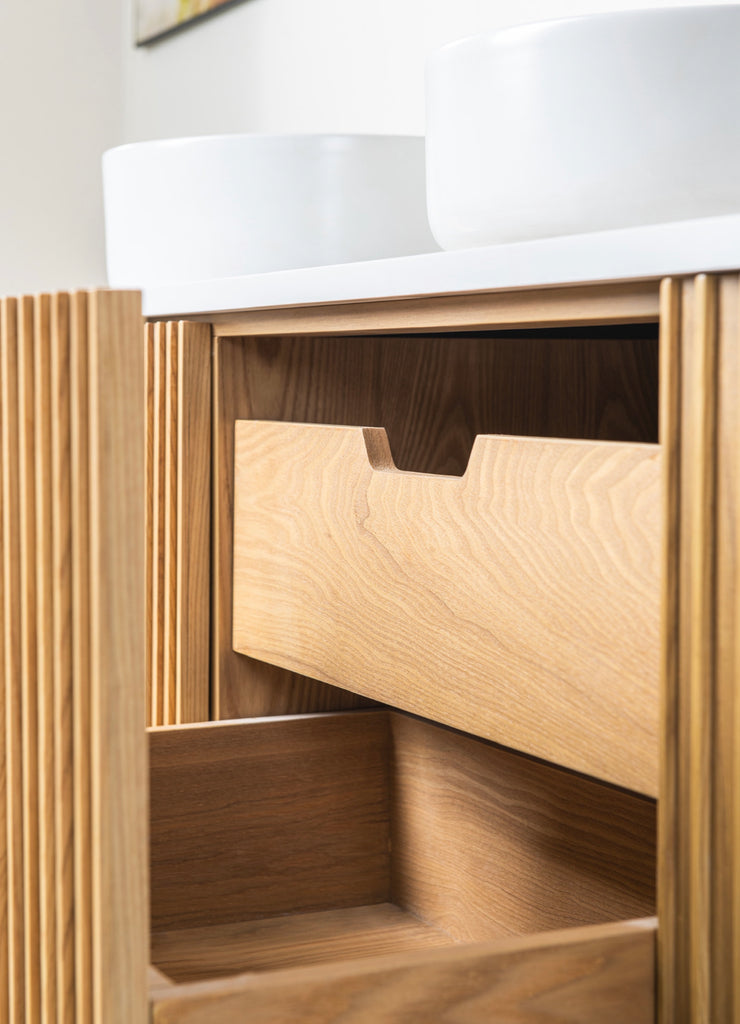 Rubeza 1500mm Bramley Wall Hung Vanity Unit - Wood Veneer & Gold
