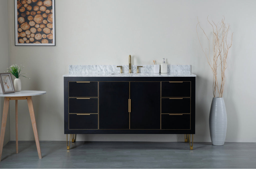 Rubeza 1500mm Dukes -X- Vanity Unit with Carrara Marble Top - Black & Gold