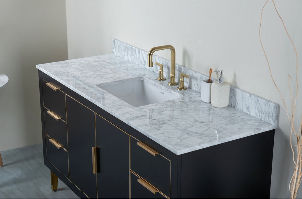 Rubeza 1500mm Dukes -X- Vanity Unit with Carrara Marble Top - Black & Gold