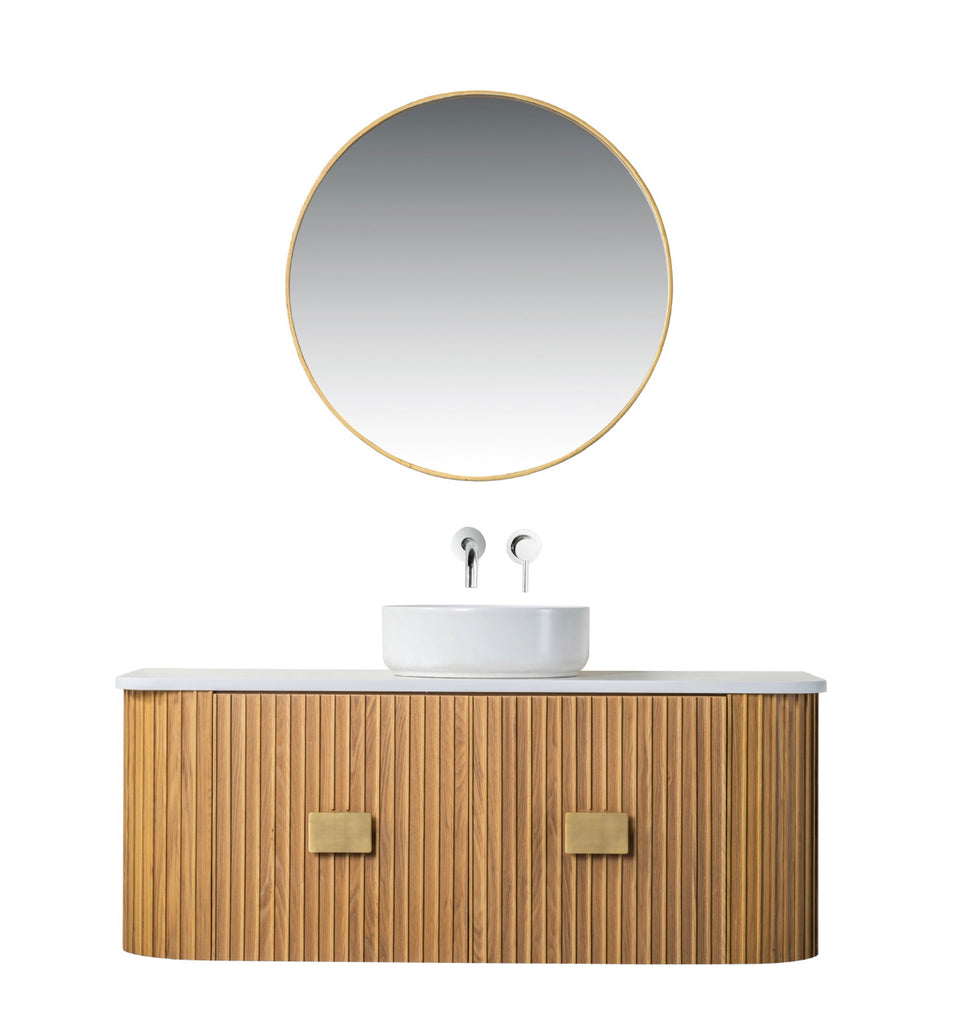 Rubeza Bramley 1200mm Wall Hung Vanity Unit - Wood Veneer &    Gold