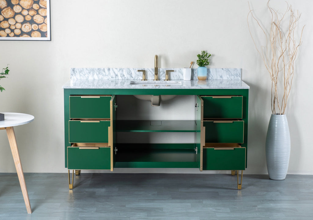 Rubeza 1500mm Dukes -X- Vanity Unit with Carrara Marble Top - Green & Gold