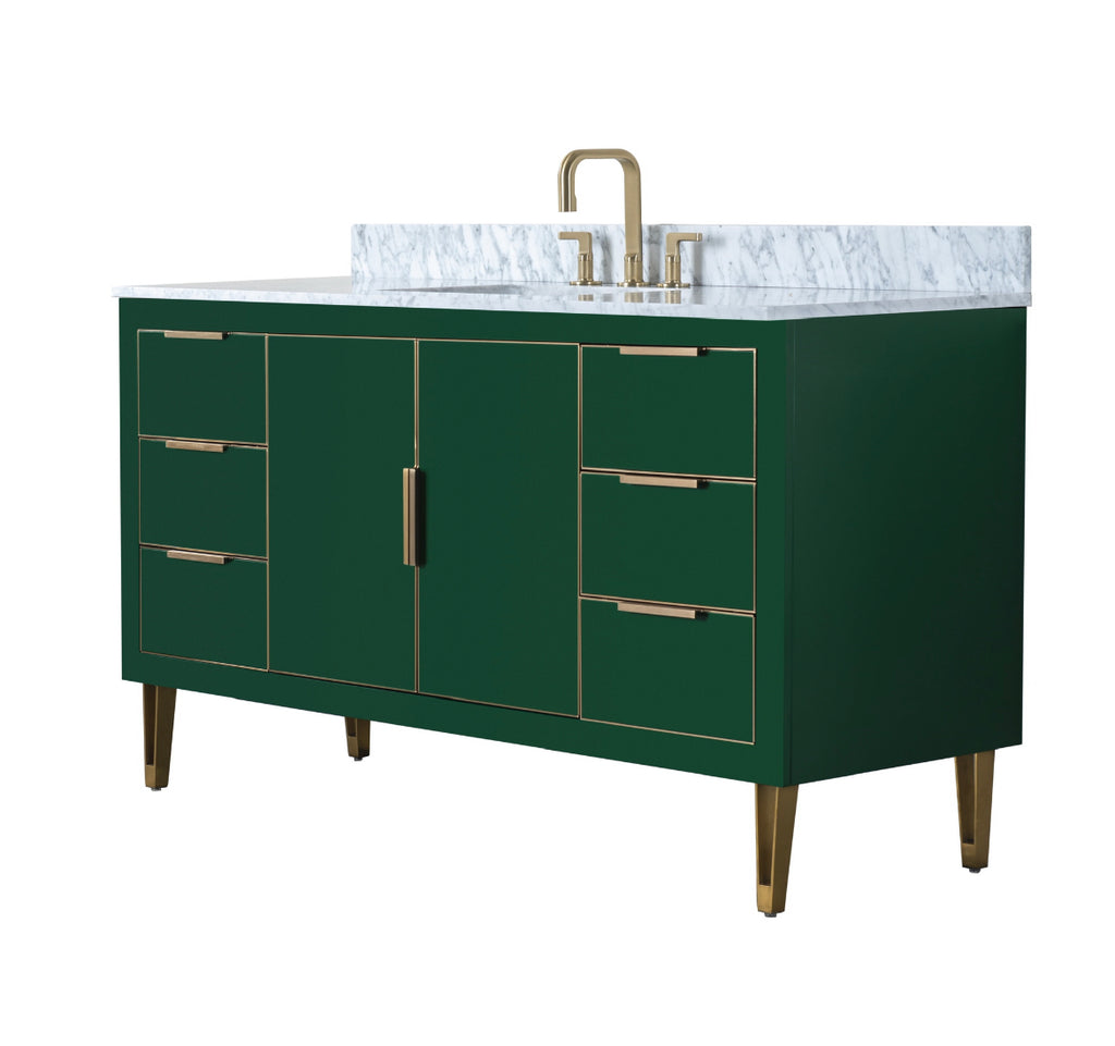 Rubeza 1500mm Dukes -X- Vanity Unit with Carrara Marble Top - Green & Gold