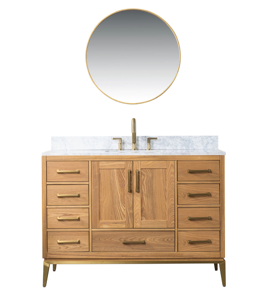 Rubeza 1200mm Anatolia Vanity Unit with Carrara Marble Top - Light Veneer & Gold