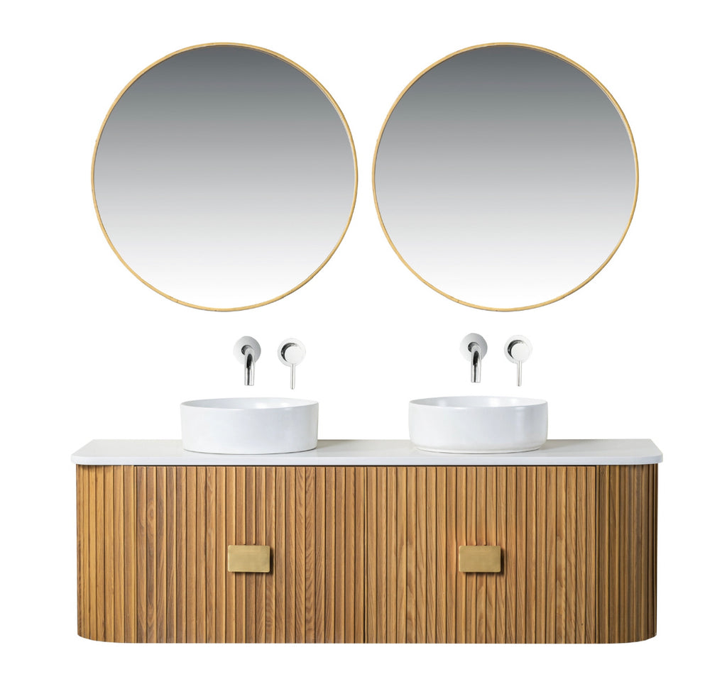 Rubeza 1500mm Bramley Wall Hung Vanity Unit - Wood Veneer & Gold