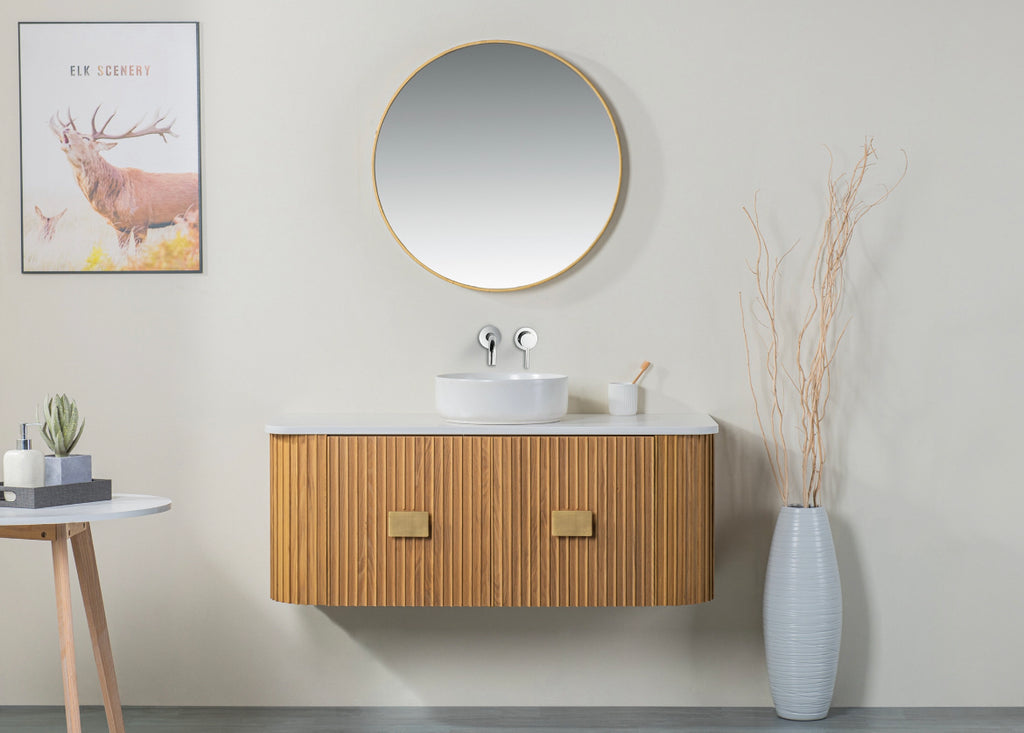 Rubeza Bramley 1200mm Wall Hung Vanity Unit - Wood Veneer &    Gold