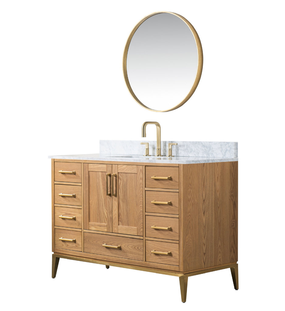 Rubeza 1200mm Anatolia Vanity Unit with Carrara Marble Top - Light Veneer & Gold