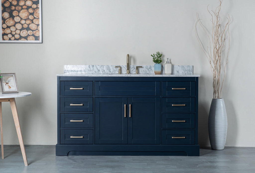 Rubeza 1500mm Riley X Vanity Unit with Carrara Marble Top - Dark Blue & Gold