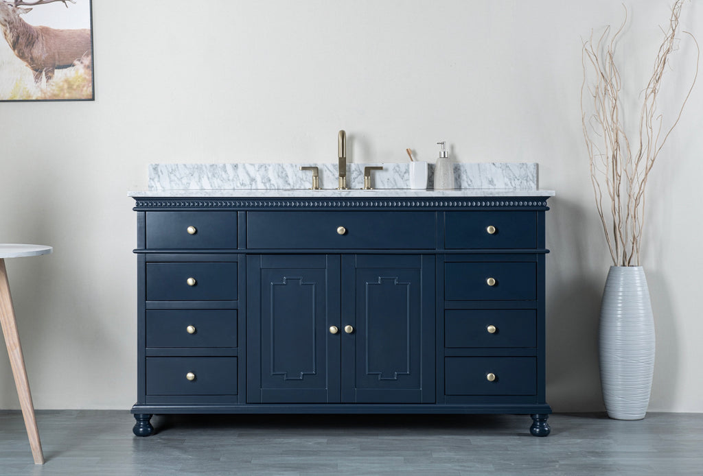 Rubeza 1500mm Didim X Vanity Unit with Carrara Marble Top - Dark Blue & Gold