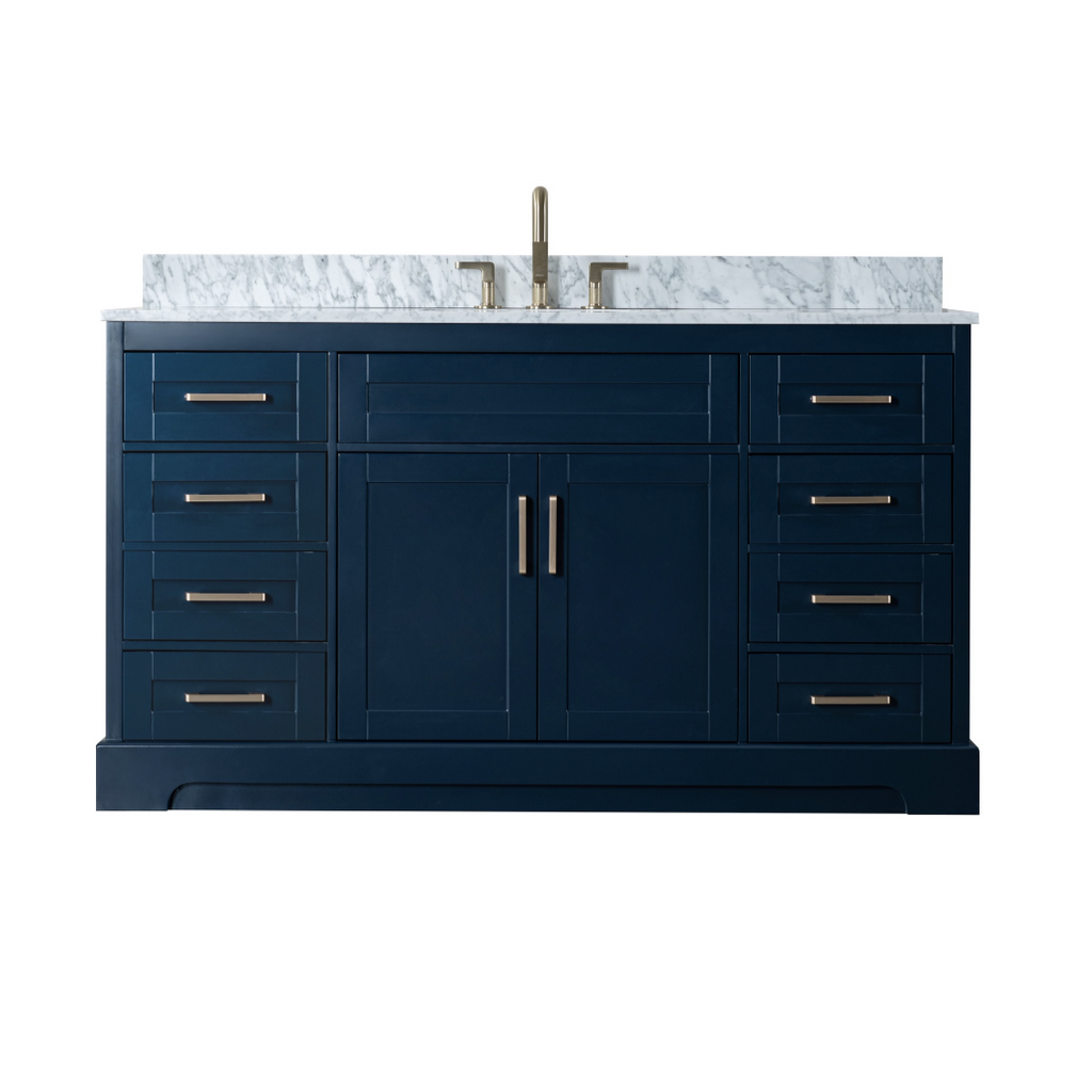 Rubeza 1500mm Riley X Vanity Unit with Carrara Marble Top - Dark Blue & Gold