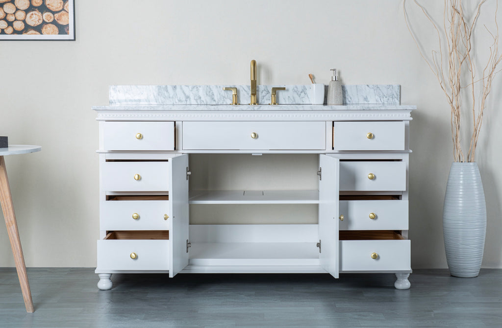 Rubeza 1500mm Didim X Vanity Unit with Carrara Marble Top - White & Gold