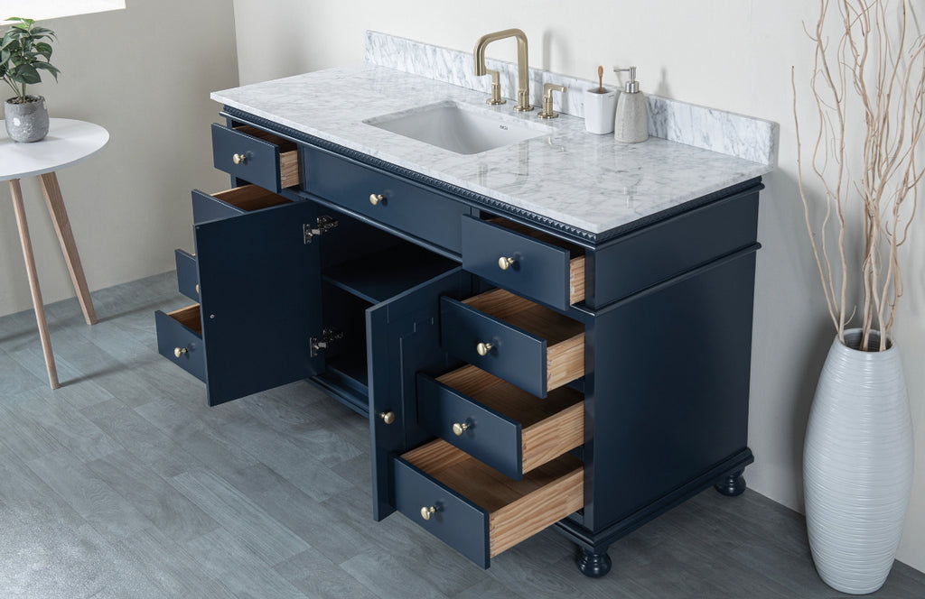 Rubeza 1500mm Didim X Vanity Unit with Carrara Marble Top - Dark Blue & Gold