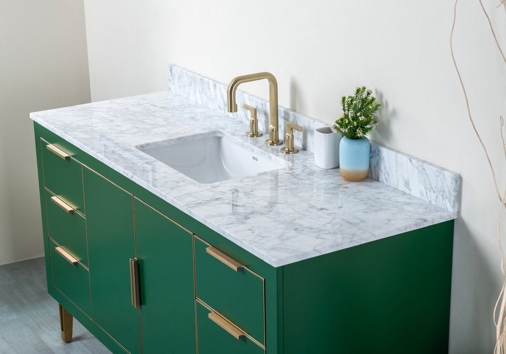 Rubeza 1500mm Dukes -X- Vanity Unit with Carrara Marble Top - Green & Gold