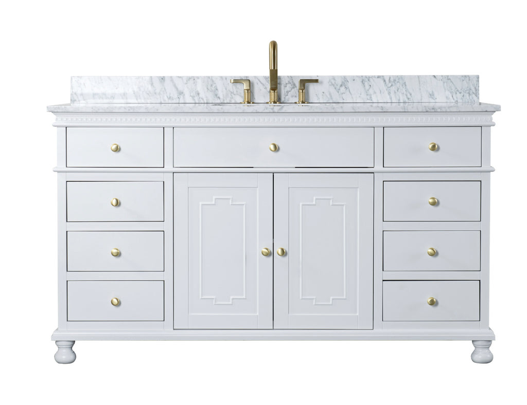 Rubeza 1500mm Didim X Vanity Unit with Carrara Marble Top - White & Gold