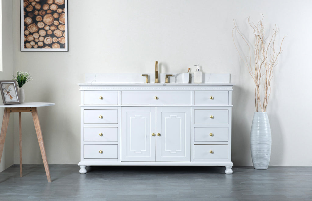 Rubeza 1500mm Didim X Vanity Unit with Calacatta Quartz Top - White & Gold